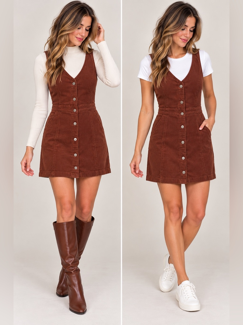 Vintage/Y2K Levi’s Tuli Rust Brown Corduroy Mini Dress S Button Front